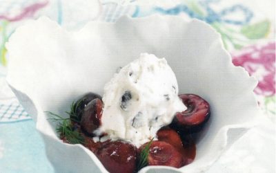 Cherries, vanilla ice cream and black olives